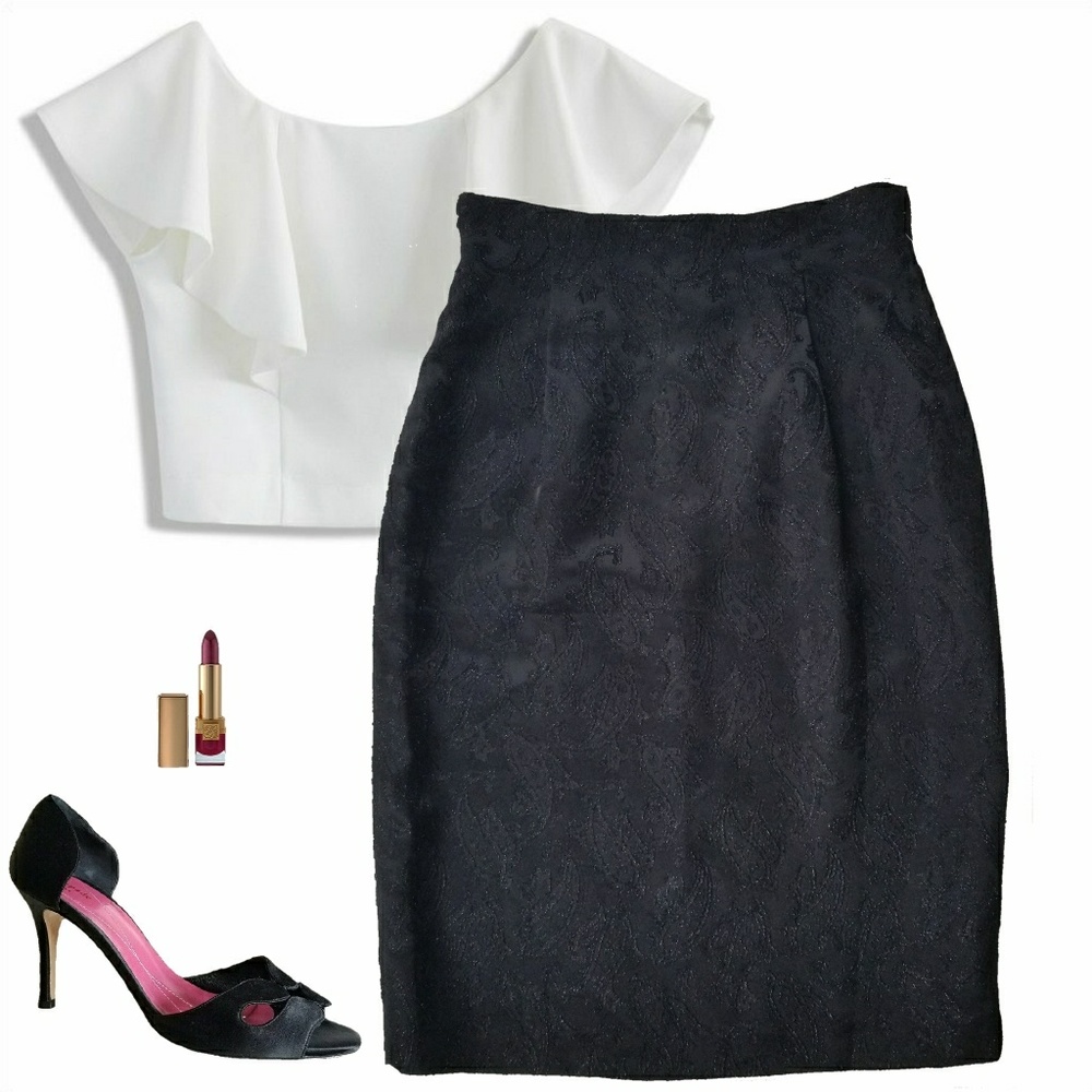 Alfred Sung High Waisted Jacquard Pencil Skirt